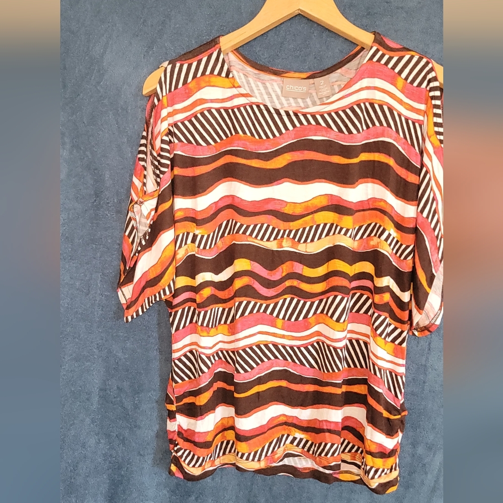 Chico's Multicolor Wave Stripe Blouse